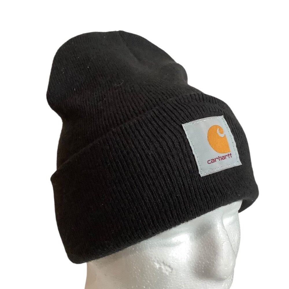 Carhartt Classic Embroidered Logo Patch Black Knit Winter Cap Beanie Hat OS